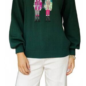 NEW MAINSTRIP noelia embroidered patchwork nutcracker sweater in emerald green